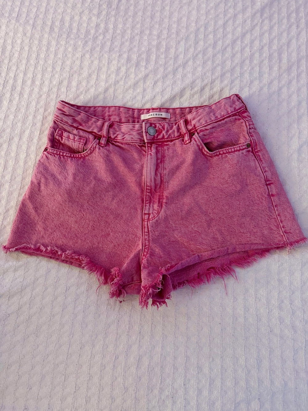 PacSun Hot Pink High Rise Festival Denim Shorts | Frayed Hem | Size 28